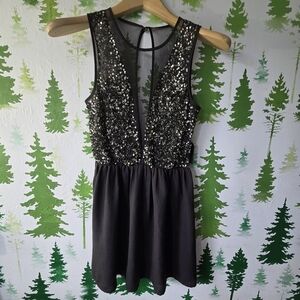 Black Sequin Sheer Sleeveless Dress
